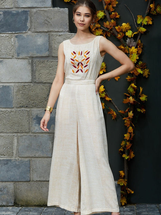 Pannkh Allover Printed Jumpsuit With Embroidery